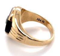 10k Yellow Gold Men's Genuine Natural Black Onyx and Diamond Ring (#J5861)