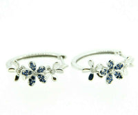 14k Gold Blue Genuine Natural Sapphire and Diamond Flower Earrings (#J4317)