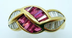 18K Gold Ring with Baguette Genuine Natural Rubies and Diamonds (#J1551)