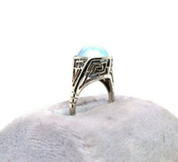 14k White Gold Art Deco 8.8mm Blue Akoya Pearl Ring (#J5518)