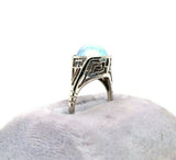 14k White Gold Art Deco 8.8mm Blue Akoya Pearl Ring (#J5518)