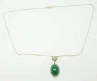 10K Gold Art Deco Malachite Necklace with Seed Pearls (#J3172)