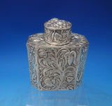 Sterling Silver Tea Caddy w/ Repoussed Flowers 4 1/2" x 3 7/8" x 2 3/8" (#6463)