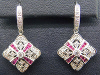 14k Gold Genuine Natural Diamond and Ruby Deco Style Earrings (#J4083)