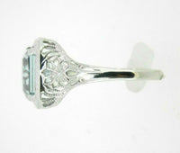 Art Deco 10K White Gold Filigree 1.34ct Genuine Natural Aquamarine Ring (#J4520)