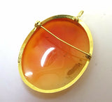 18k Gold Oval Genuine Shell Cameo Pin / Pendant w/Floral Bouquet (#J3616)