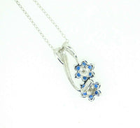 14k White Gold Blue Genuine Natural Sapphire and Diamond Flower Pendant (#J4410)