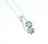 14k White Gold Blue Genuine Natural Sapphire and Diamond Flower Pendant (#J4410)