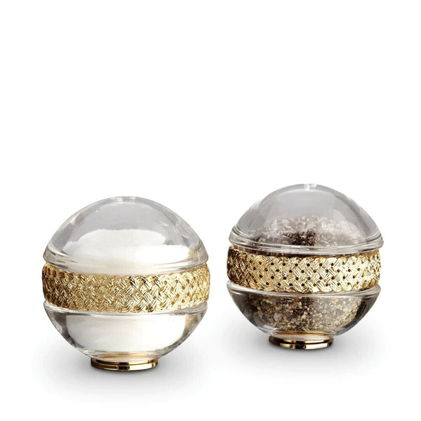 L'OBJET Braid Spice Jewels Salt and Pepper Shakers Woven Gold Plated - SP3600
