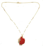 14k Yellow Gold Carved Coral and Pearl Pendant Flowers (#J5459)