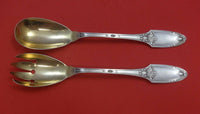 Empire by Boulenger French Sterling Silver Salad Serving Set 2pc Gold Washed 10"