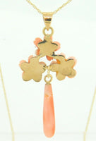 10k Gold Genuine Natural Coral Flower Pendant with 14k Gold Chain (#J4095)