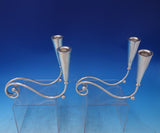 Juventino Lopez Reyes Mexican Sterling Silver Candlestick Pair 2-Light (#7216)