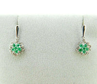 14k White Gold Genuine Natural Emerald and Diamond Drop Earrings (#J5072)