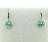 14k White Gold Genuine Natural Emerald and Diamond Drop Earrings (#J5072)