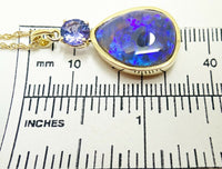 14K Large 7.70ct Genuine Natural Black Opal Pendant with Tanzanite (#J3350)