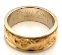 14k White Gold Band with Yellow Gold Floral Accent Wedding Jewelry (#J5874)