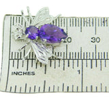 14k White Gold Bee Fly Insect Genuine Natural Amethyst Pin Pendant (#J4556)