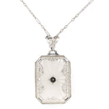 14k Gold Filigree Genuine Natural Rock Crystal Diamond Pendant w/ Chain (#J6500)