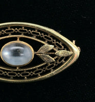 14k Yellow Gold Victorian Genuine Natura Moonstone Pin w/Applied Leaves (#J5472)