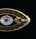 14k Yellow Gold Victorian Genuine Natura Moonstone Pin w/Applied Leaves (#J5472)