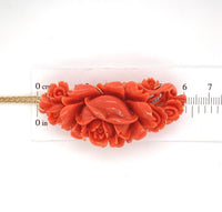14k Yellow Gold Large Carved Genuine Natural Ox Blood Coral Pendant Roses #J6177