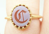 14K Gold Carved Genuine Natural Agate Ring with Initial "C" (#J2816)