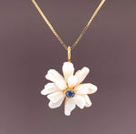 14k Yellow Gold Freshwater Pearls and Sapphire Daisy Pendant Jewelry (#J4957)