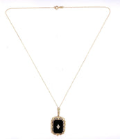 10k Yellow Gold Vintage Genuine Natural Black Onyx and Diamond Pendant (#J5637)