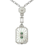 14k White Gold Genuine Natural Rock Crystal Quartz Necklace with Enamel (#J5935)