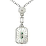 14k White Gold Genuine Natural Rock Crystal Quartz Necklace with Enamel (#J5935)