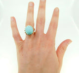 Retro 14k Yellow Gold Large 12.3ct Genuine Natural Turquoise Ring (#J5112)