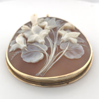 12k Yellow Gold Genuine Natural Cameo Pin Pendant Brooch w/Violet Flowers #J6448