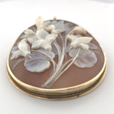 12k Yellow Gold Genuine Natural Cameo Pin Pendant Brooch w/Violet Flowers #J6448