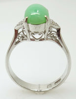 14K Gold Oval Jade Ring with Diamonds (#J3288)