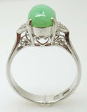 14K Gold Oval Jade Ring with Diamonds (#J3288)