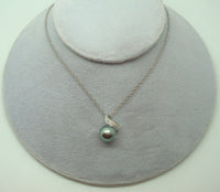 14K 8Mm Freshwater Black Pearl Pendant with Diamonds (#J3029)