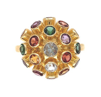 18k Yellow Gold Sputnik Ring with Gemstones Jewelry Size 9.75 Sizeable (#J6269)