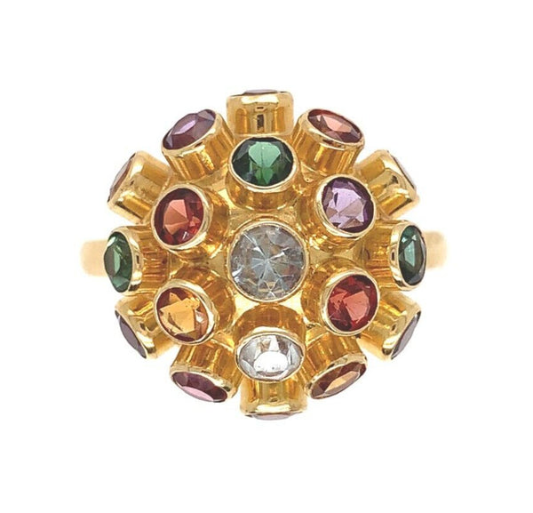 18k Yellow Gold Sputnik Ring with Gemstones Jewelry Size 9.75 Sizeable (#J6269)