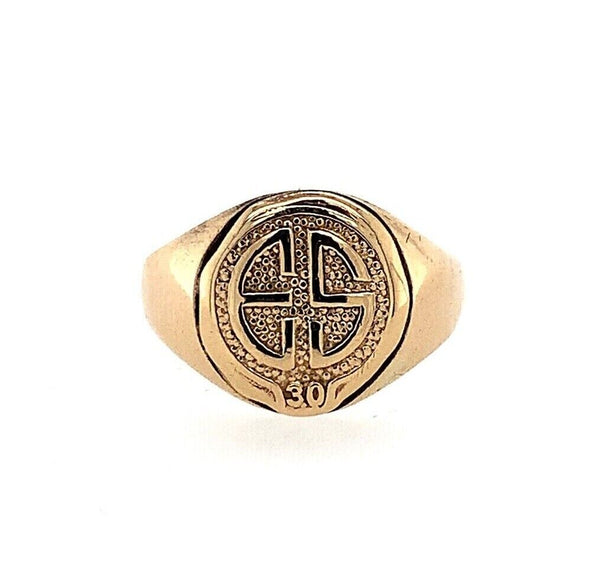 14k Yellow Gold Signet Ring with Raised Initials "ES" and "30" Jewelry (#J5682)
