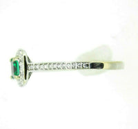 14k White Gold .31ct Genuine Natural Emerald and Diamond Halo Ring (#J5107)