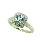 10k White Gold Cushion Genuine Natural Aquamarine and Diamond Halo Ring (#J4729)