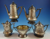 Wood and Hughes Coin Silver Tea Set 5pc Civil War Period w/3-D Elements (#1375)