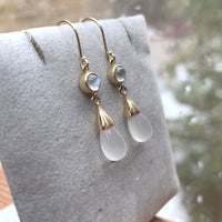 14k Yellow Gold Genuine Natural Moonstone Drop Briolette Earrings (#J5300)