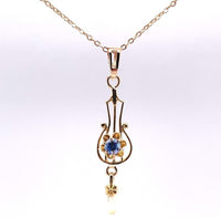 10k Yellow Gold Victorian Sapphire Lavaliere Pendant Jewelry (#J5602)