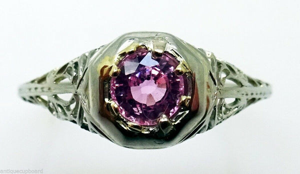 18K Gold Filigree .51ct Pink Genuine Natural Sapphire Ring (#J3164)