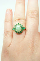 Stunning 14k Gold Jade Ring Surrounded by Emeralds (#J146)