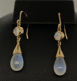 14k Yellow Gold Genuine Natural Moonstone Drop Briolette Earrings (#J5300)