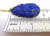 14k Gold Art Deco Carved Genuine Natural Lapis Necklace (#J3649)