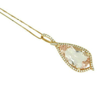 14k Rose Gold 3.5ct Genuine Natural Morganite Diamond Pendant (#J4669)